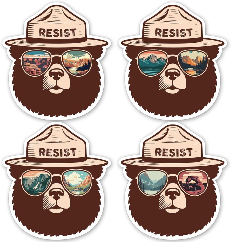 Hyperlama Funny Smokey The Bear Sticker, Smokey The Bear Resist Bumper Stickers for Car Truck Laptop, Firefighting Wildfires Camping Stickers, National Parks Gifts for Men, Women, Nature Lovers, 4.6x5 (4 PCS) - Image 1